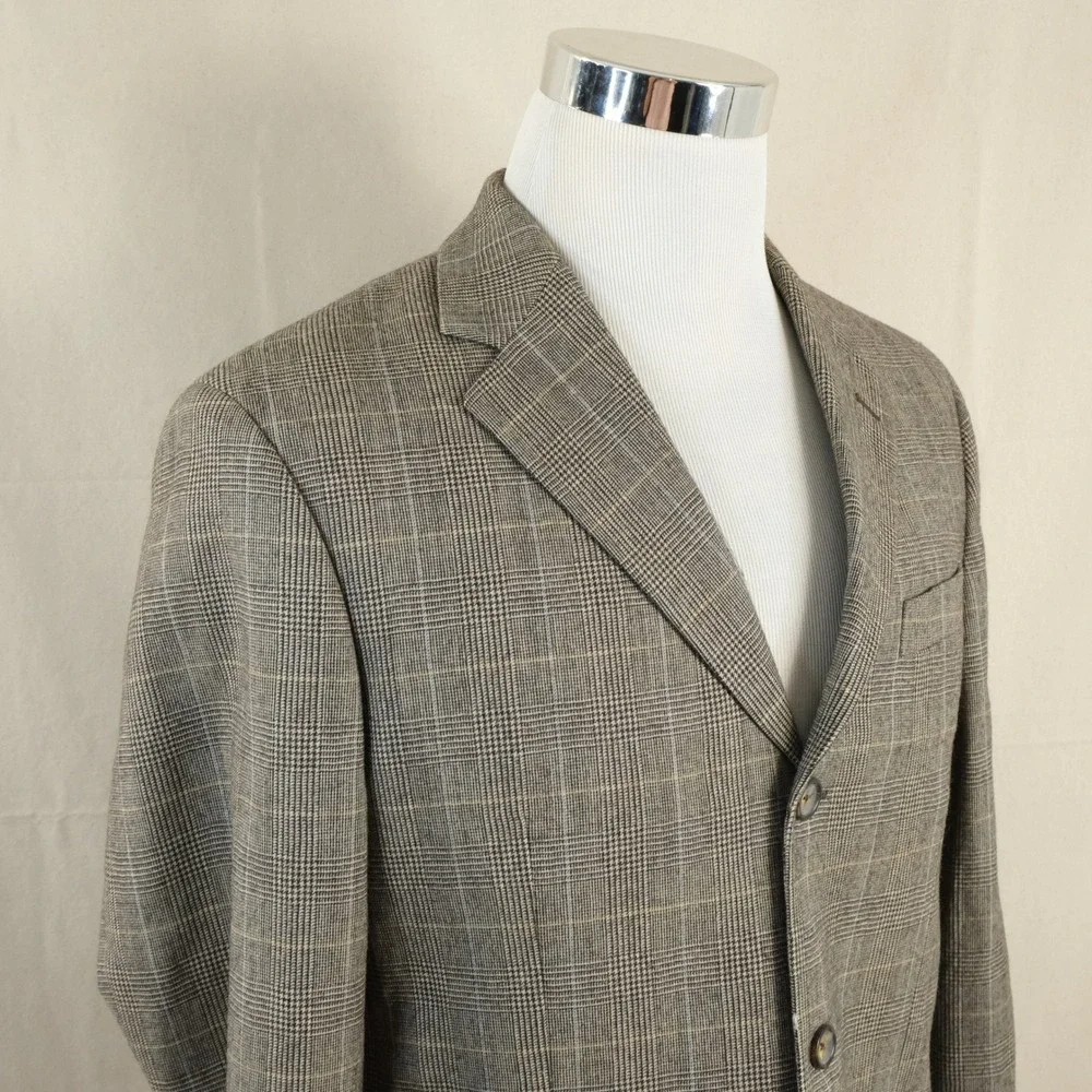 Banana Republic 40R Sport Coat 100% Wool Brown Glen Plaid Three Button Vented